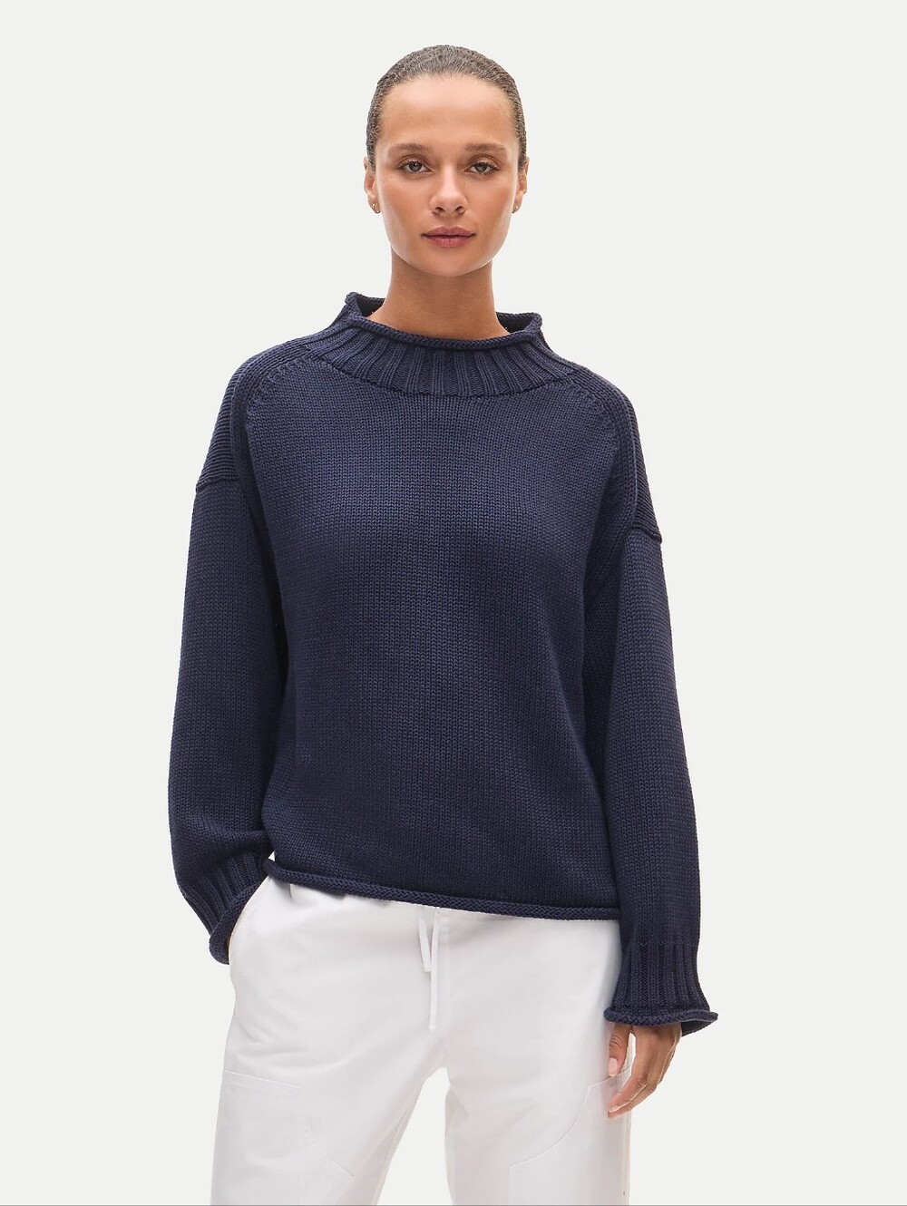 J. Crew 2025 Rollneck Sweater Navy Blue 100% Cotton XXS 2XS Extra Extra Small